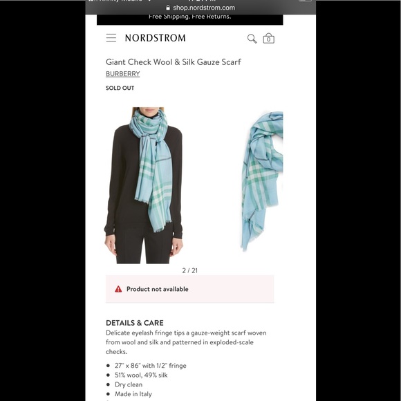 Burberry Scarf Light Green Peridot Pale Blue Check - Picture 8 of 16